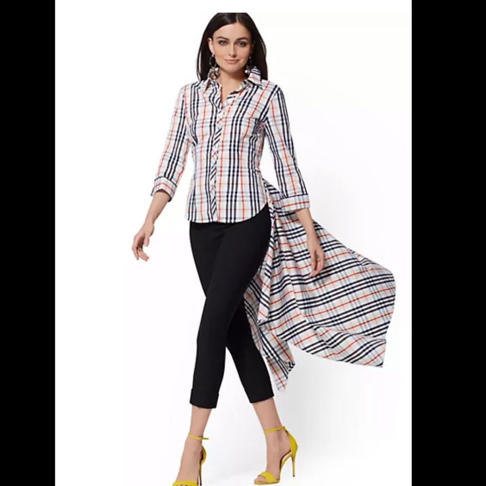 NY&Co. Plaid Hi-Lo Handkerchief-Hem Shirt